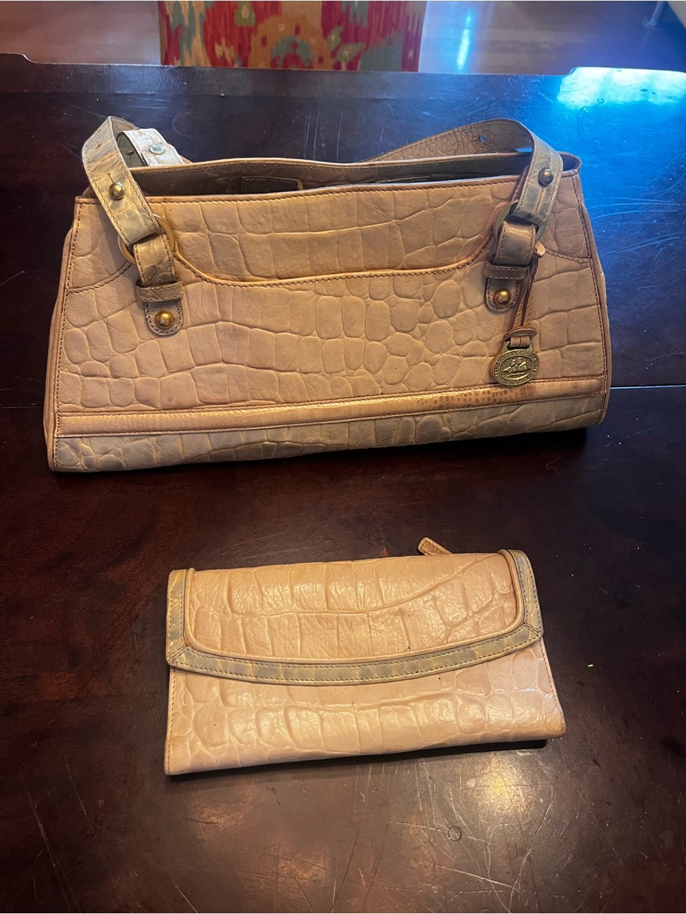 Brahmin Croc-Embossed Shoulder Bag and Wallet in Light Beige